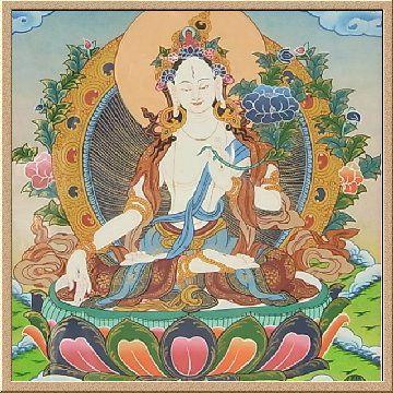 タンカ (チベット仏教 仏画) ホワイトターラ菩薩 約40x30cm グレードB