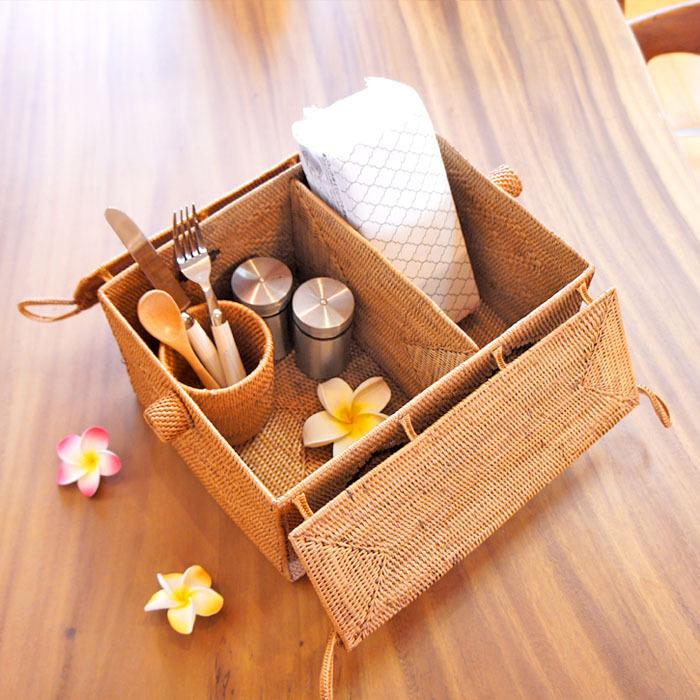 アタ 手編み バスケット ピクニックバスケット《幅36cm×奥行25cm×高さ