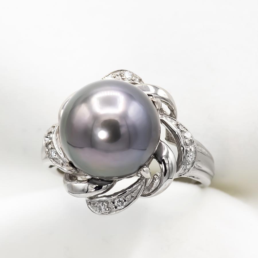 ブラックパール 黒蝶真珠 指輪 リング 11mm SV925/Pt900/K18WG 黒真珠