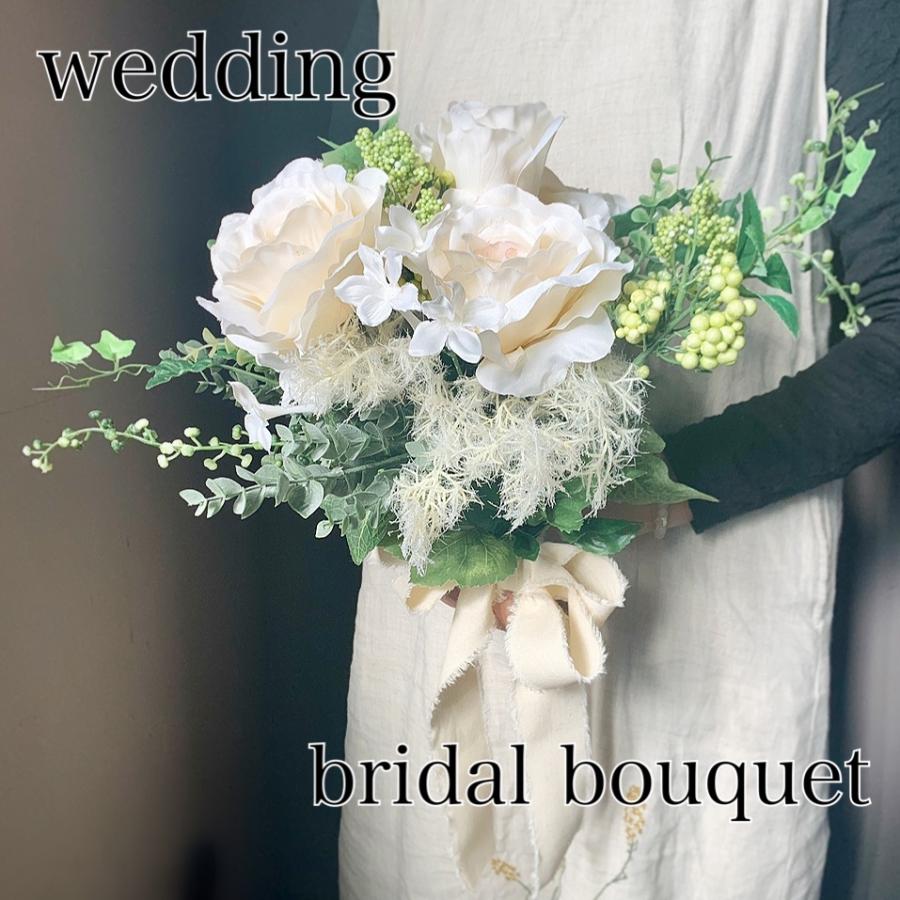 ブライダルブーケ ブートニアセット ウェディングブーケ ホワイト 薔薇