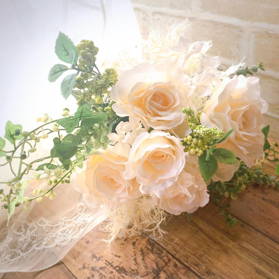 ブライダルブーケ ブートニアセット ウェディングブーケ ホワイト 薔薇