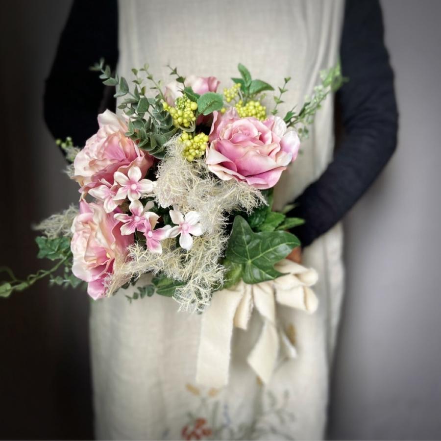ブライダルブーケ ブートニアセット ウェディングブーケ ピンク 薔薇