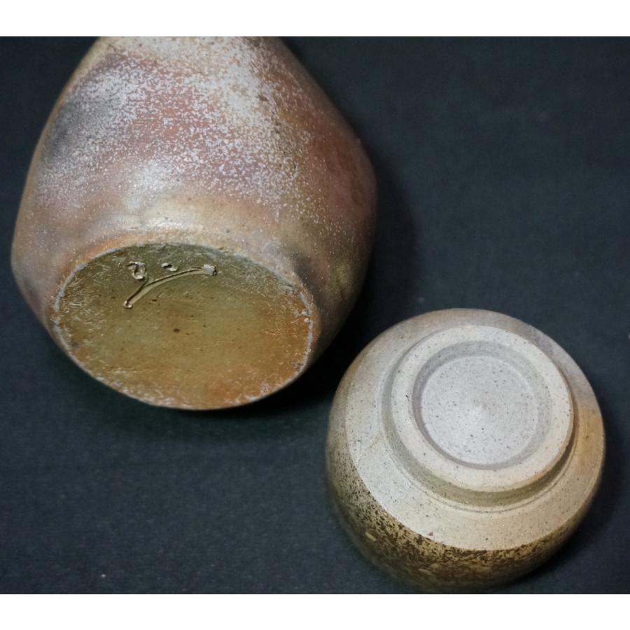 備前焼 小野田瑞穂作 備前徳利ぐい呑セット 三角変わり徳利 共箱有 酒