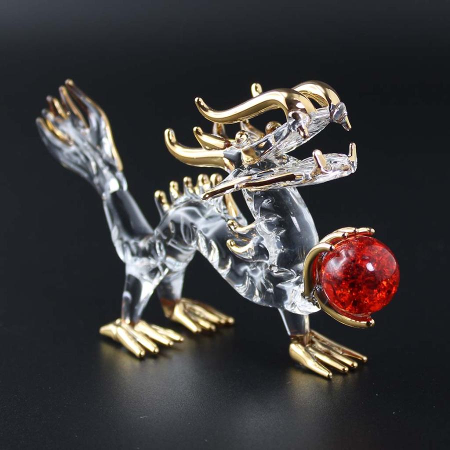 龍の置物 必勝 愛情運玉持ち ガラス細工 八角鏡 水盃セット 風水