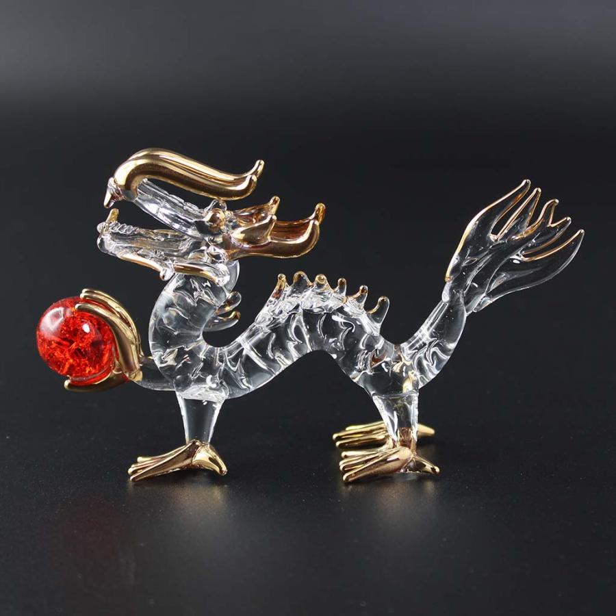 龍の置物 必勝 愛情運玉持ち ガラス細工 八角鏡 水盃セット 風水