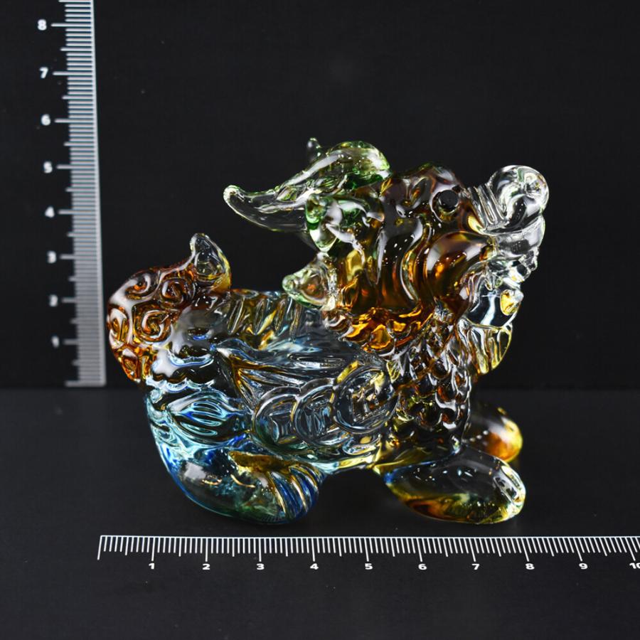 貔貅 ヒキュウ 置物 ペア色彩ガラス細工 専用台座付き 風水 縁起物