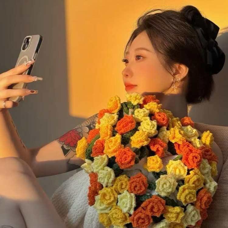 110cm ふんわり毛布 完成品 花束 ブーケブランケット バラ ニット製