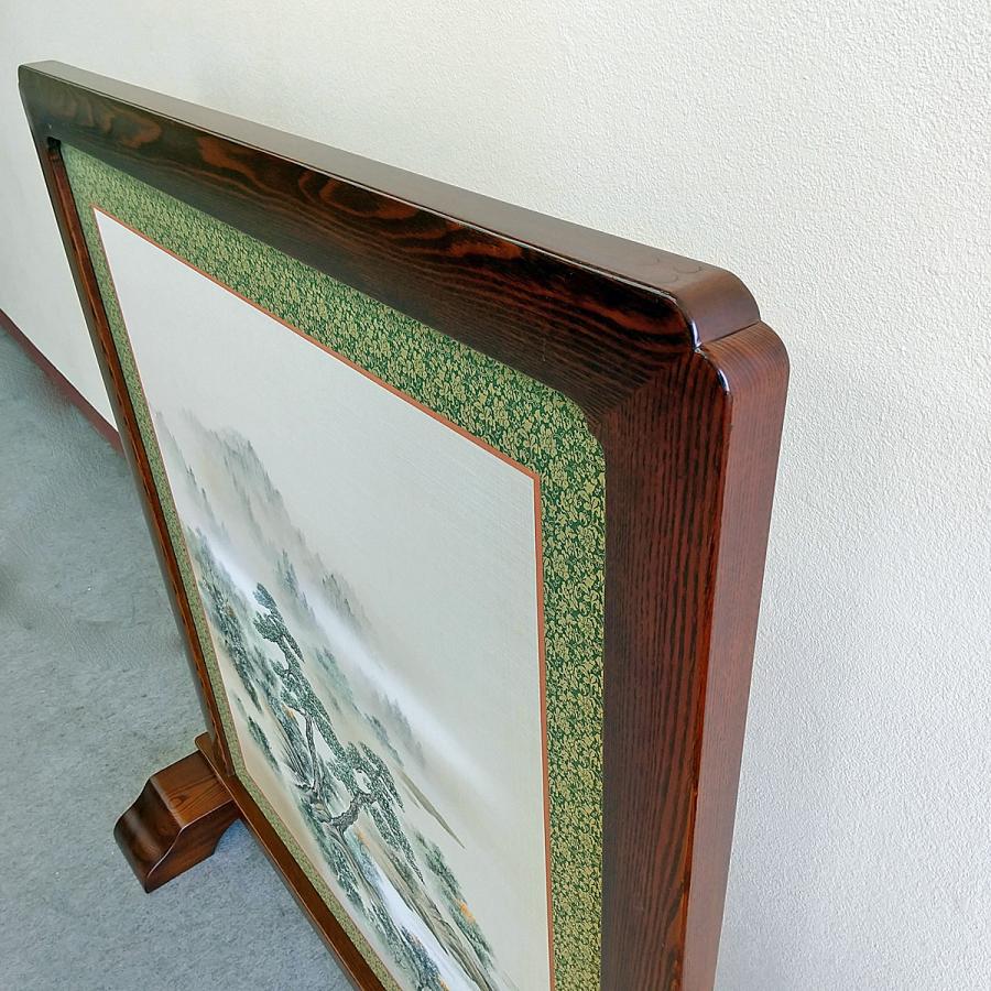 展示品 衝立 パーテーション 山水画ふすま 縁どんす巻き 国産品 天然木