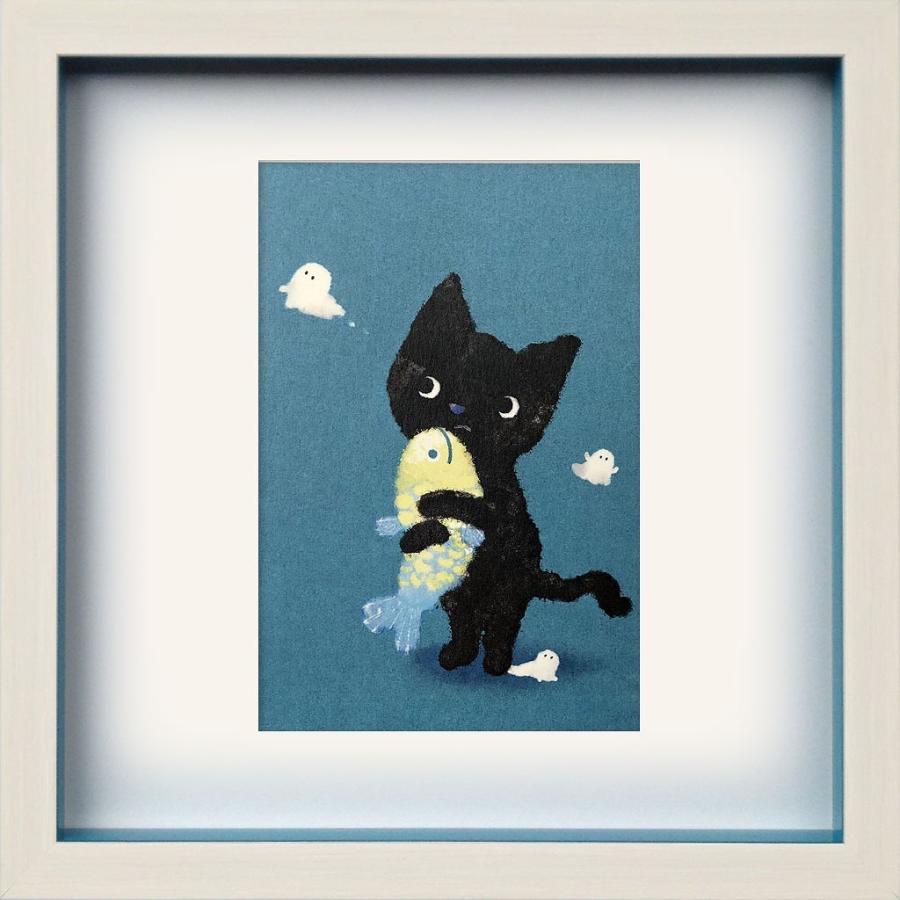 絵画 ゆうパケット 猫 だれかいるの? 菜生(nao) スクエアフレーム/絵画