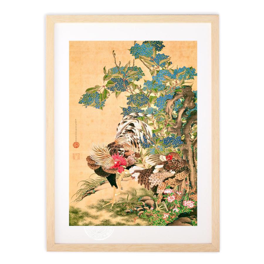 版画 絵画 名画 日本画 紫陽花双鶏図 伊藤若冲 インテリア 壁掛け 額