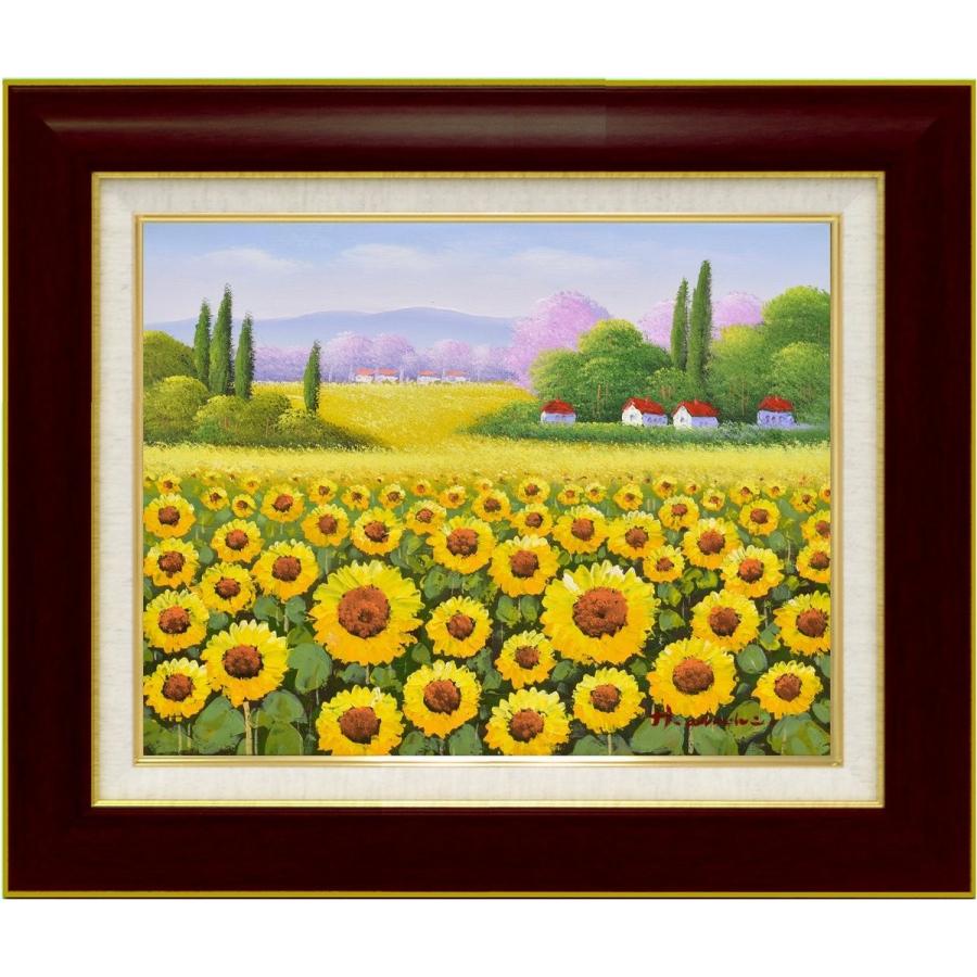 手描き油絵 足立 弘樹 ひまわり畑1 F10 画家本人手描き 絵画 額入り 絵