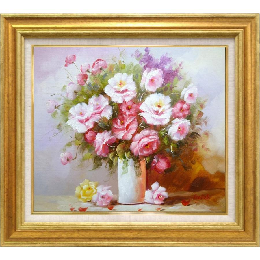 手描き油絵 後藤 基一 赤バラ F10 画家本人手描き 絵画 額入り 絵