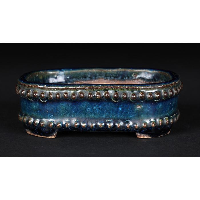 盆栽鉢 植木鉢 「東福寺瑠璃釉窯変鋲打長方鉢」 初代 平安東福寺 盆器