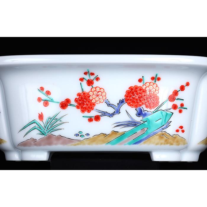 十五代柿右衛門色絵松竹梅外縁木瓜式鉢 盆栽鉢 鉢 植木鉢 盆器 有田焼