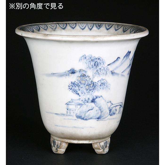 盆栽鉢 染付山水図丸鉢 植木鉢 南京 蘭鉢 呉須 6号 18cm 雑木盆栽 懸崖