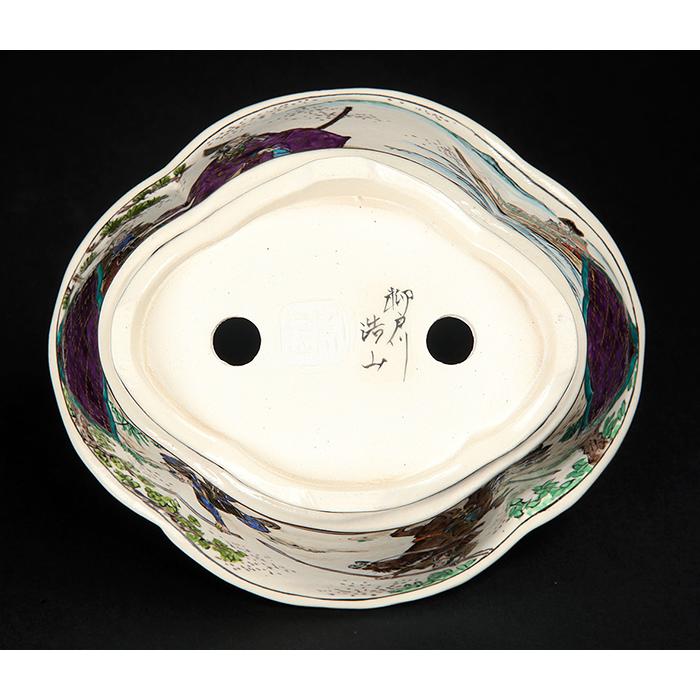 盆栽鉢 柳戸川浩山武士図木瓜式鉢 絵付鉢 手描き 5号 14cm 小品盆栽