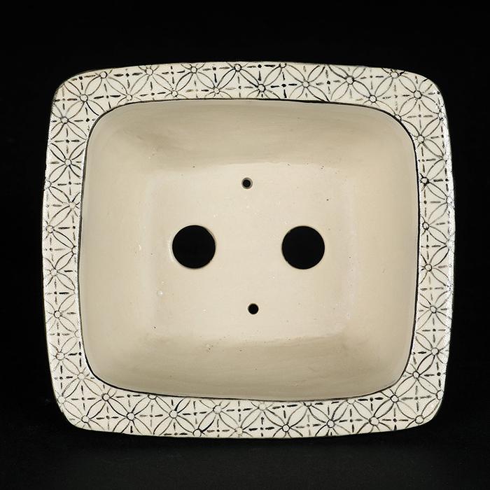 盆栽鉢 「春雪墨絵龍図長方鉢」 植木鉢 絵付 シュンセツ 磁器 4号 12cm