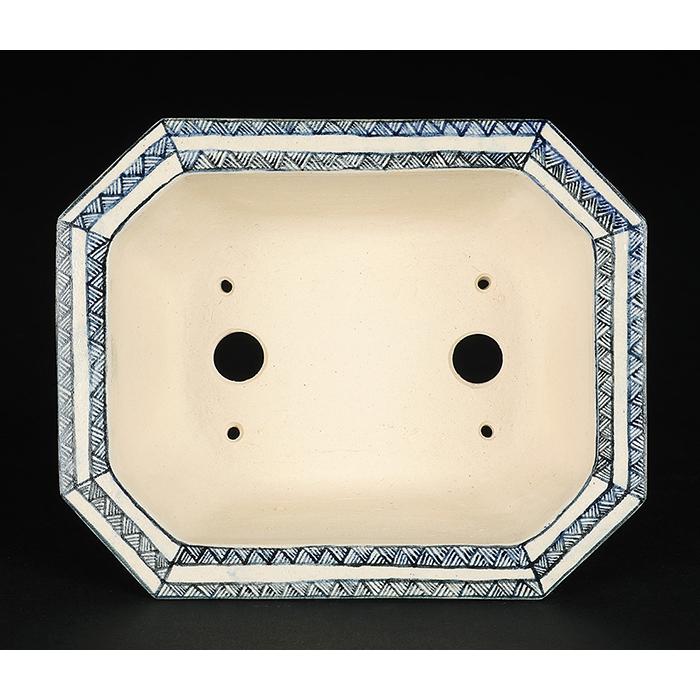 盆栽鉢 「高山染付山水図長方鉢」 植木鉢 絵付鉢 作家鉢 磁器 呉須 5号