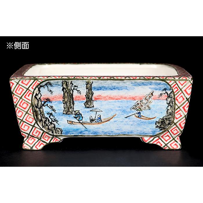 盆栽鉢 春雪色絵長方鉢 植木鉢 絵付 シュンセツ 磁器 5号 15cm 小品