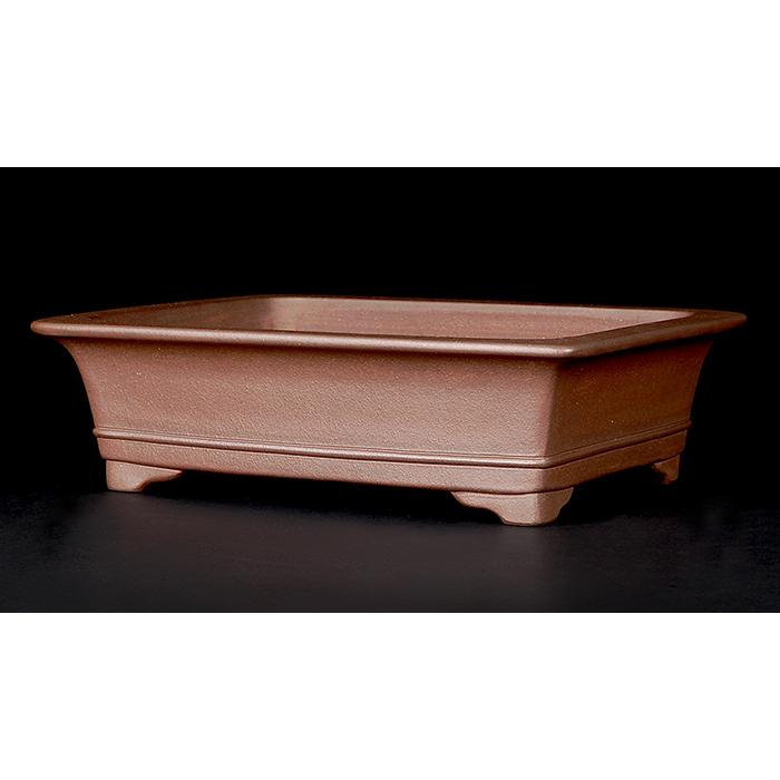 盆栽鉢 裕士外縁下紐長方鉢 植木鉢 常滑 中野裕士 泥鉢 焼締 紫泥 12号