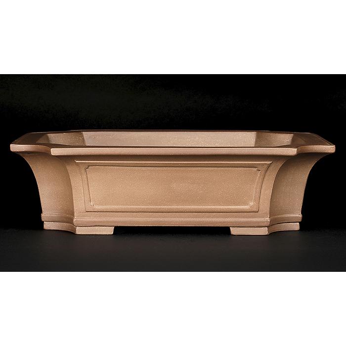 盆栽鉢 烏泥外縁隅切額面長方鉢 植木鉢 中国鉢 張氏製陶 落款あり 18号