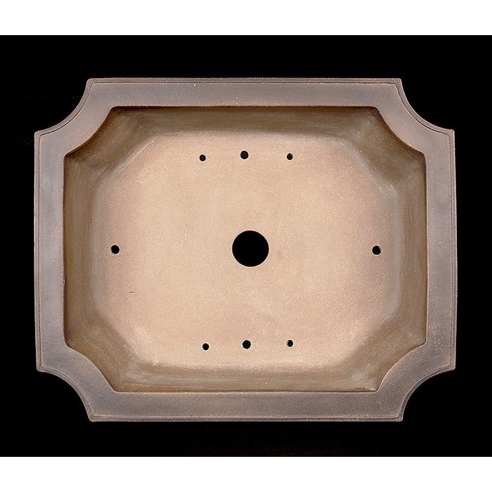 盆栽鉢 烏泥外縁隅切額面長方鉢 植木鉢 中国鉢 張氏製陶 落款あり 17号