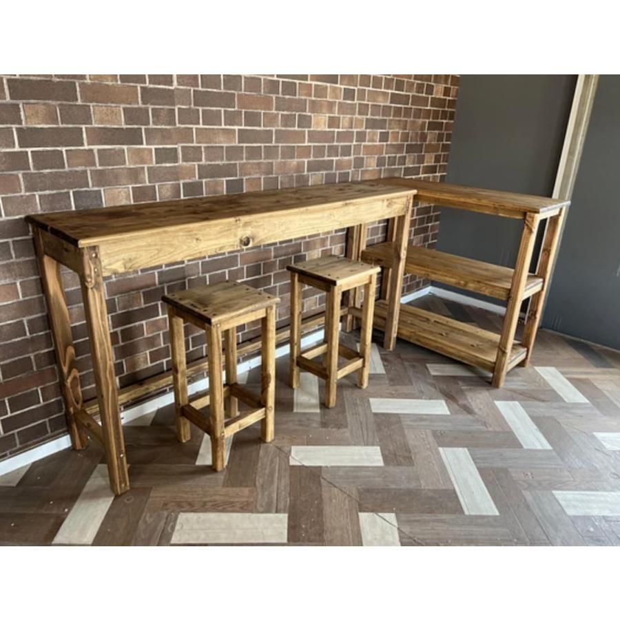 職人手作り 一点物 天然木 L字 カウンターテーブル & スツール 完成品