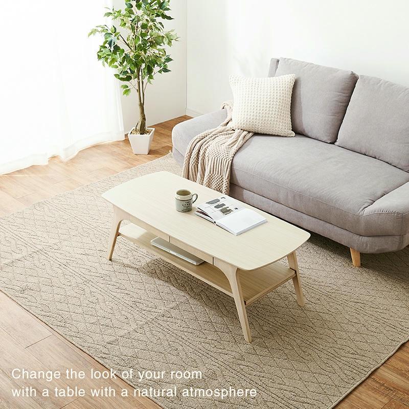 25日までポイント5倍！ テーブル 引出2杯付 中棚付 ローテーブル