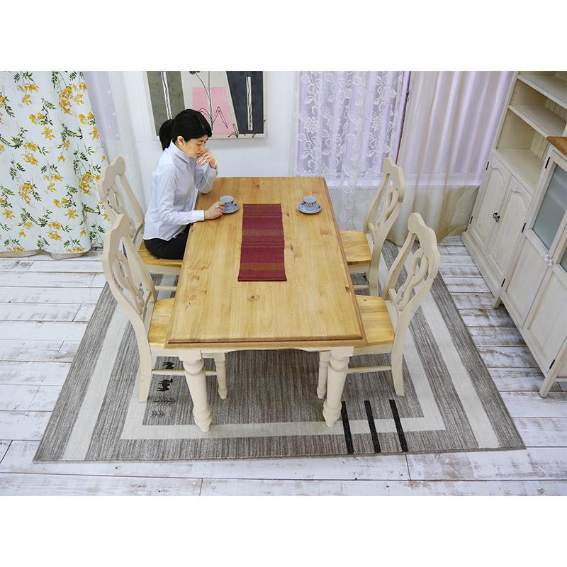 4人用ダイニングテーブル5点セット フレンチカントリー 160cm幅 パイン