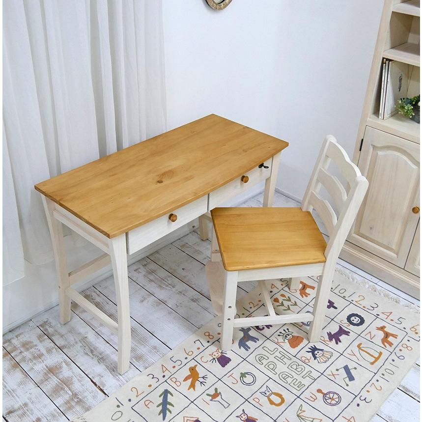 北欧風デスク 2点セット 白いフレンチカントリー勉強机+学童チェア85
