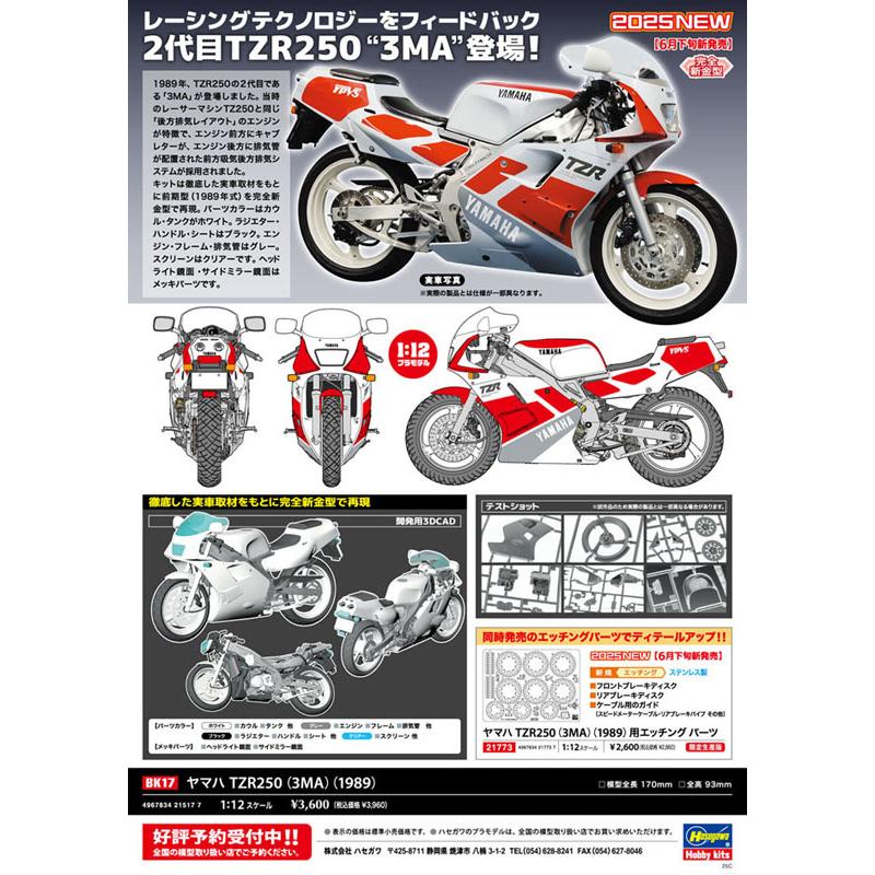 ハセガワ 1/12 ヤマハ TZR250 （3MA）1989 バイク プラモデル BK17
