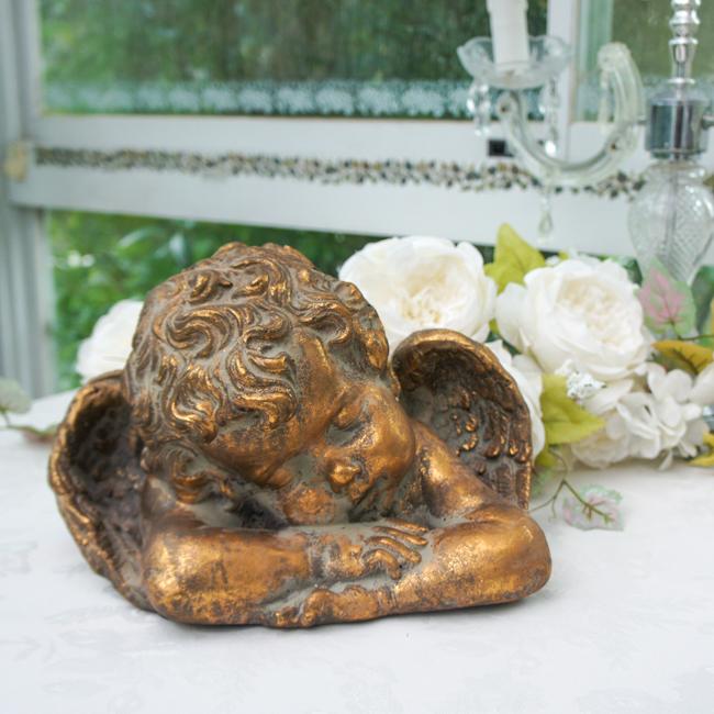 エンジェルオブジェ うたた寝 アンティークゴールド調 天使 置物