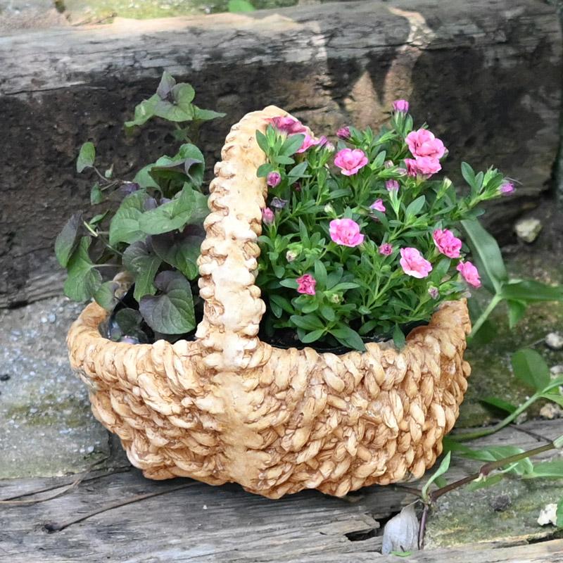 バスケット風ナチュラルプランター 小サイズ かご ラタン調 フラワー