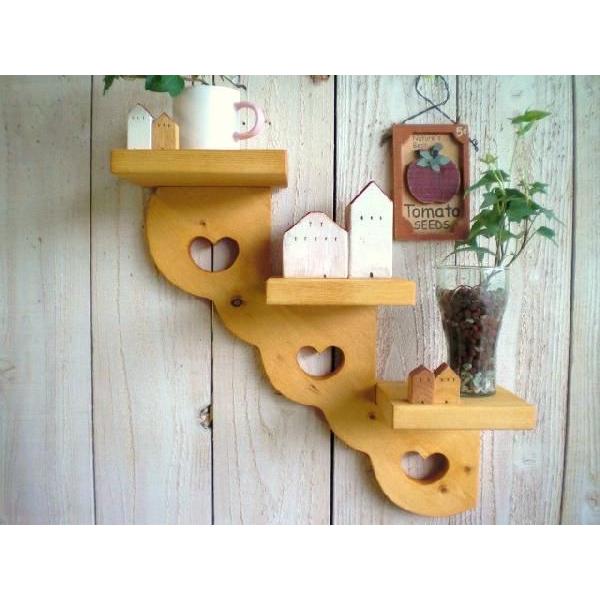 ウォールシェルフ 木製 ラック ハート カントリー かいだんシェルフ