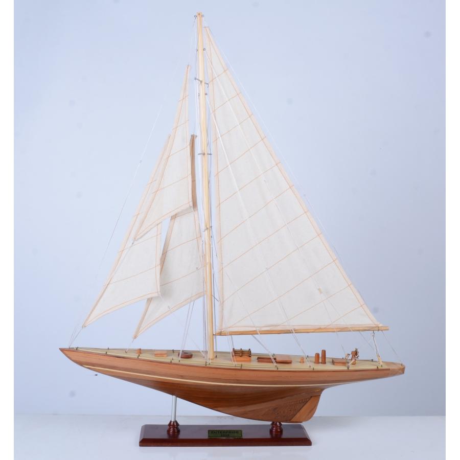 完成品 帆船模型 木製 ヨット エンタープライズ号 全長60cm Y025