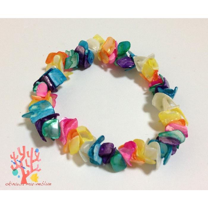 沖縄シェルブレスレット，レインボウシェル，貝殻， アクセサリー