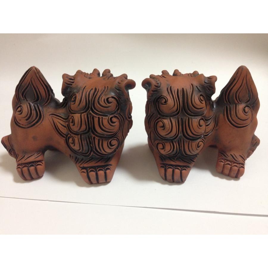 シーサー置物 手造りシーサー小横マンガン焼き 琉球焼 ペアシーサー