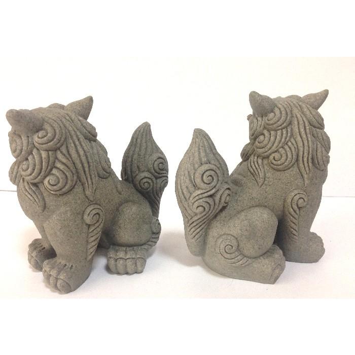シーサー置物 黒石獅子 ペアシーサー 大きめ 石彫り 開運 お守り 沖縄