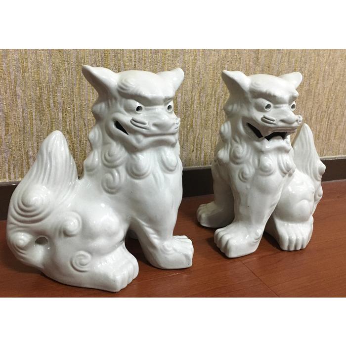シーサー置物 大立ち 白 シーサー 琉球焼 ペアー やちむん 沖縄伝統