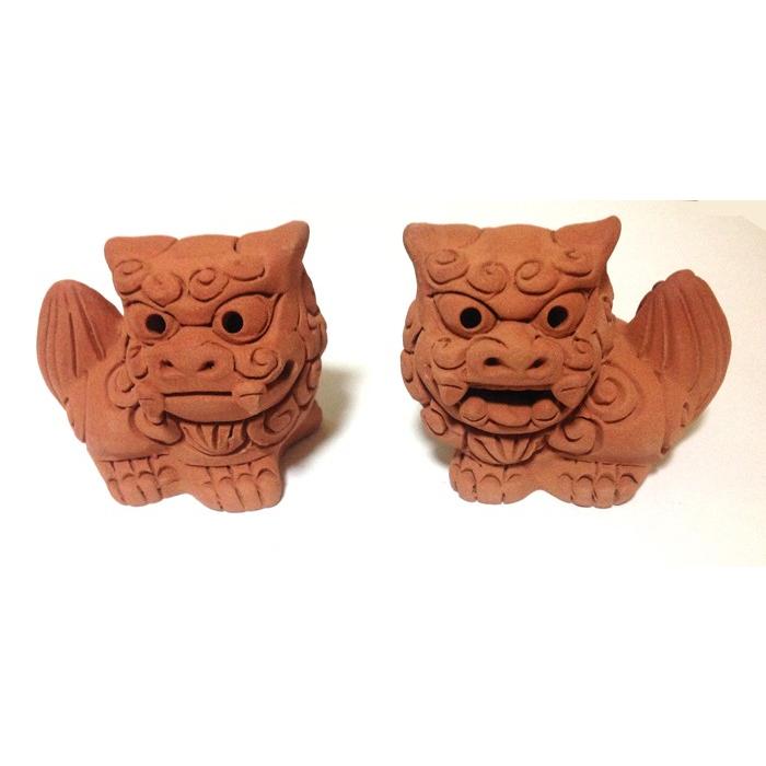シーサー置物 ペアシーサー 本格素焼き 横立新 厄除け魔除け お守り