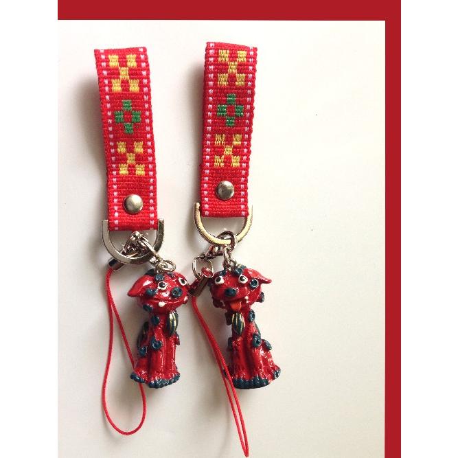 幸福のあしながペアシーサーストラップ ミンサー シーサー 赤 黄