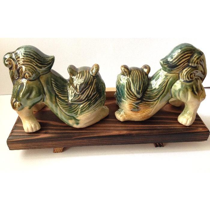 シーサー置物 陶器シーサー木台付き 魔除け獅子大 厄除 沖縄お土産