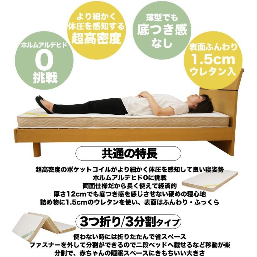 超高密度 薄型ポケットコイル 厚さ12cm マットレス シングル （通常/三