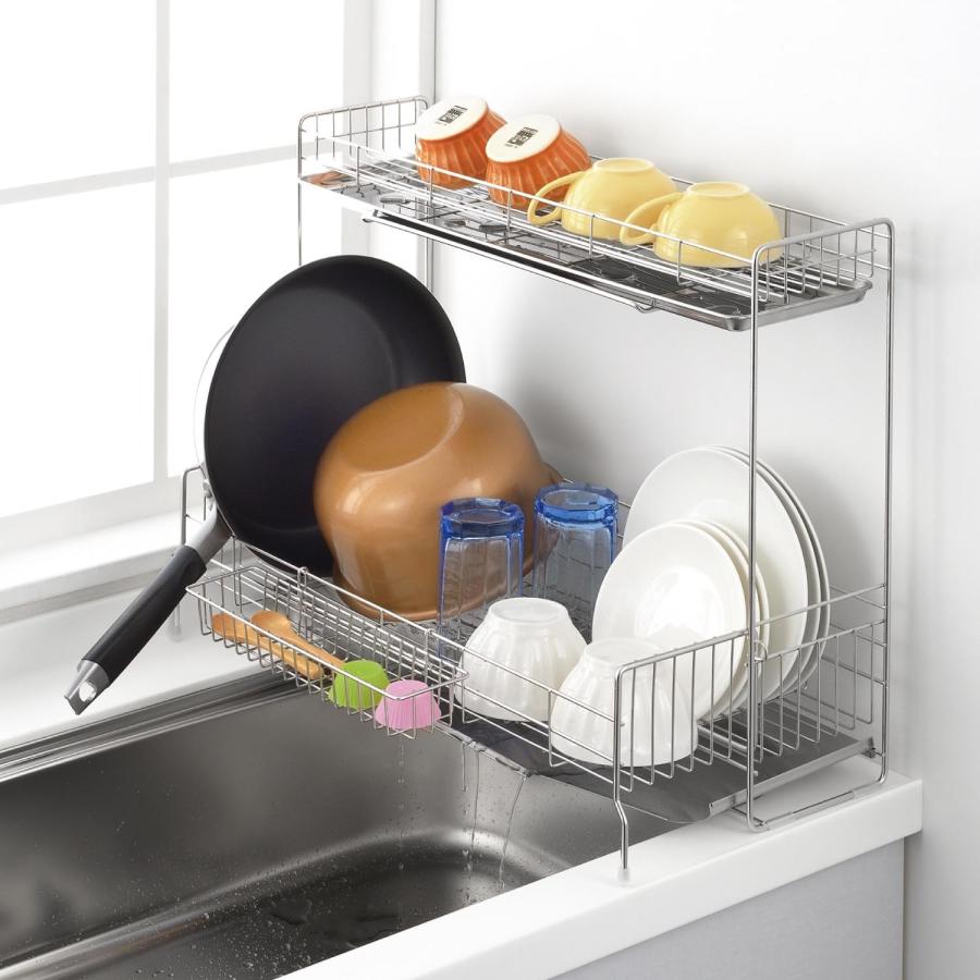 水切りラック シンク上 水切りカゴ 伸縮式 食器 水切り かご 2段