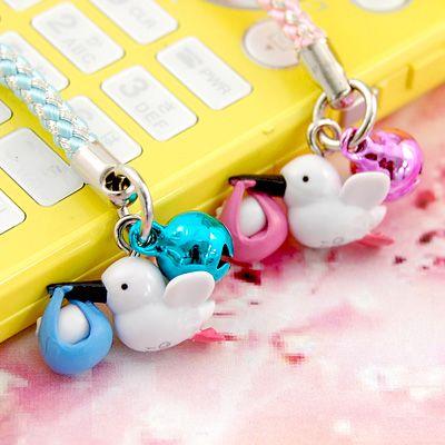 ハローキティ こうのとりキティ 根付けストラップ ピンク＆ブルー