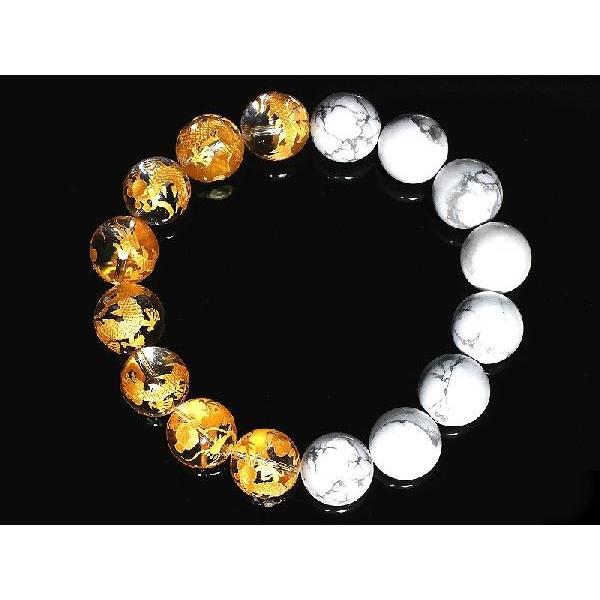 ポイント10倍 太め14mm 金龍水晶&ハウライト数珠ブレスレット 開運