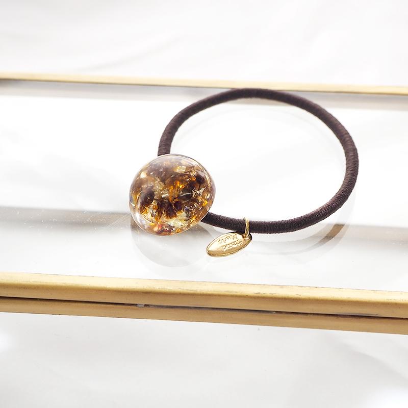 BLAZE ヘアゴム ラウンド かすみ草 箔 ゴールド プレート レジン 花