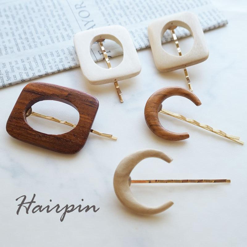 BLAZE 韓国 ヘアピン ウッド スクエア ムーン ゴールド ナチュラル