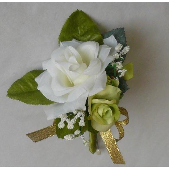 アートフラワー〔造花〕ブーケ/ブートニア 白バラ＆ブルースター