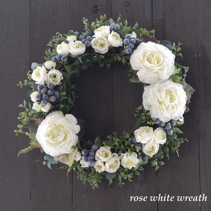 リース 1番人気 完成品 ローズホワイトリース 玄関 造花 新築祝い